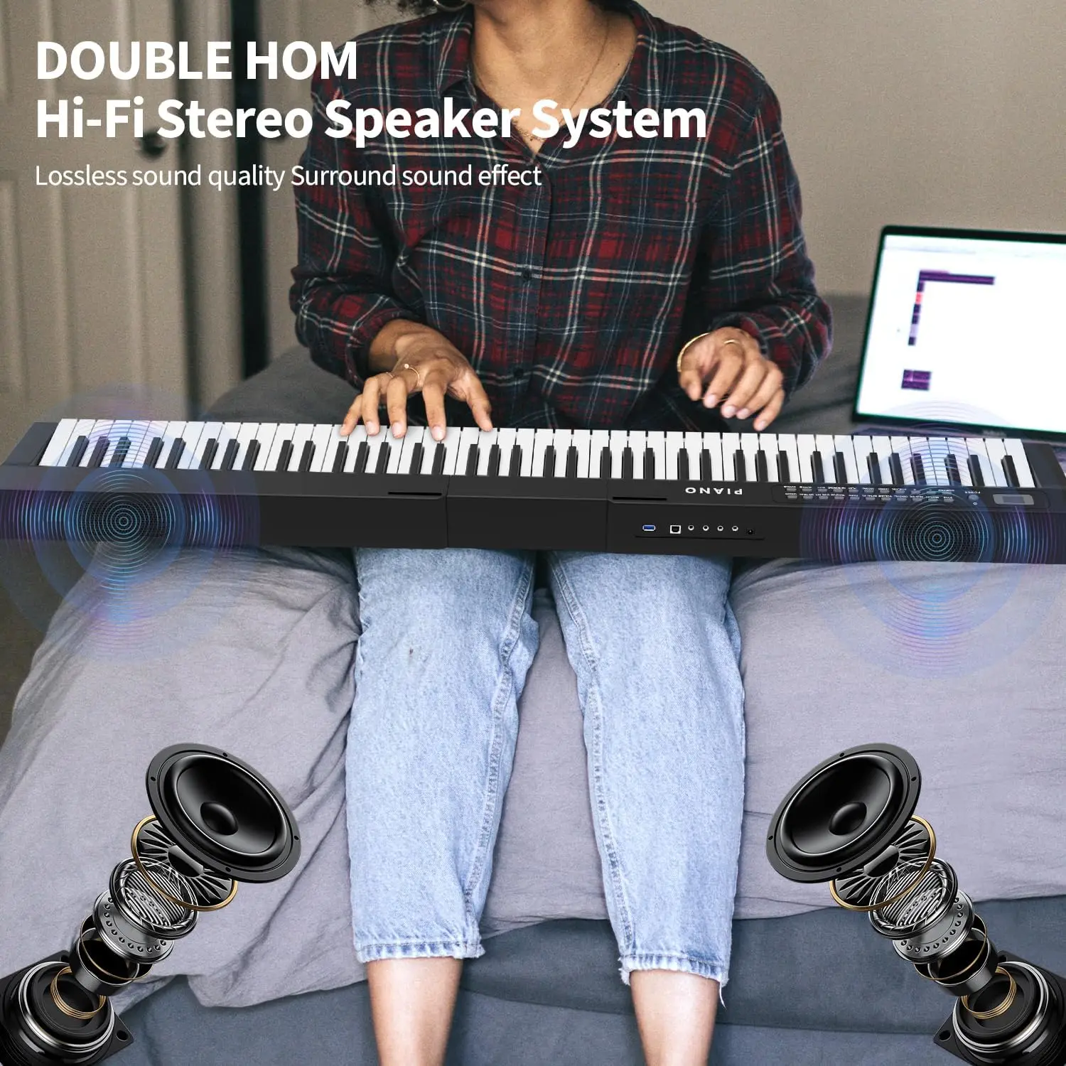 Piano 88 Key Full Size Semi Weighted Electronic Keyboard Piano Set with Stand,Built-In Speakers,Electric Keyboard