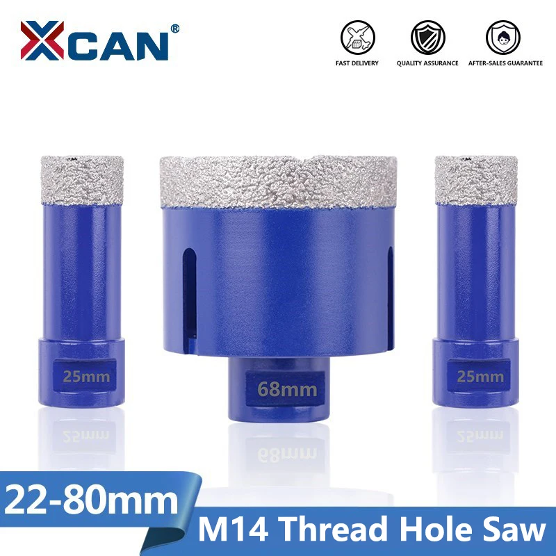 XCAN Brazed Diamond Hole Saw Cutter M14 Thread 1.5mm Thickness Hole Opener for Angle Grinder Tile Marble Concrete Drilling free shipping 6 16mm m14 thread sintering wet diamond drill bit angle grinder hole saw for granite tile marble concrete quartzit