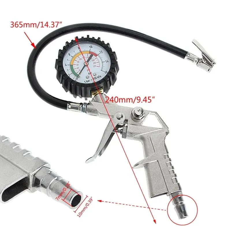 220 PSI Tire Pressure Gauge & Inflator - Multifunctional Air Compressor Meter for Car/Motorcycle, Dual-Use Pump with Analog Dial