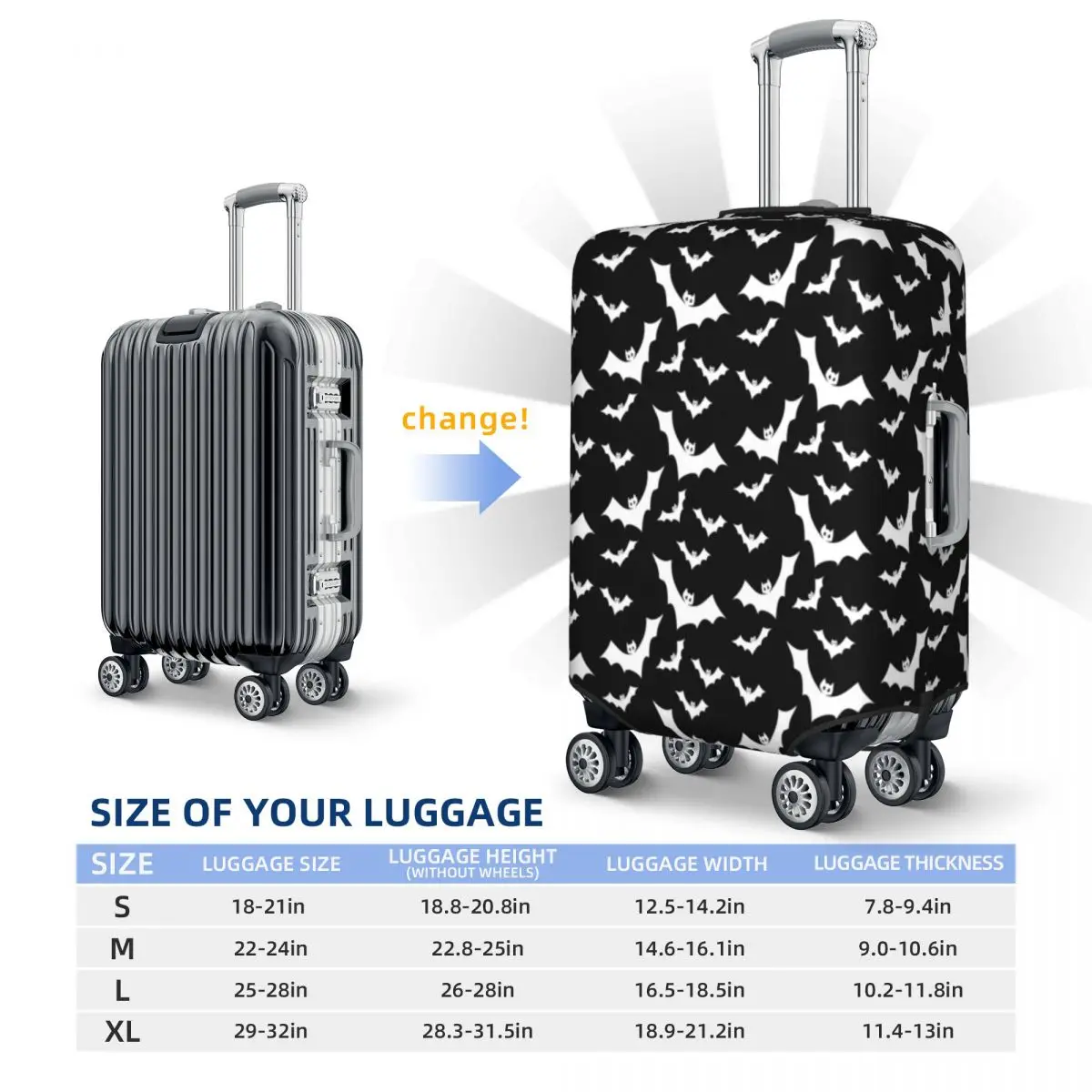 Gothic Suitcase Cover bats Travel Protector Vacation Fun Luggage Case 6