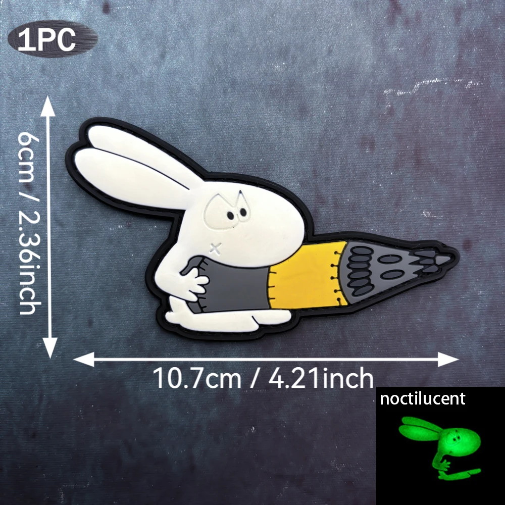 토끼 디자인, 야광 효과, 후크앤루프 패스너가 있는 전술 조끼/어깨끈용 PVC 패치, 배낭용 사기 패치, 의류 패치, 부드러운 고무 소재