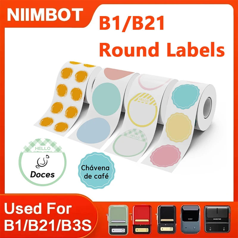 Niimbot B1 B21 B3S 열 휴대용 프린터 원형 스티커 용지 롤 흰색 투명 방수 스티커 라벨 메이커 가격 태그