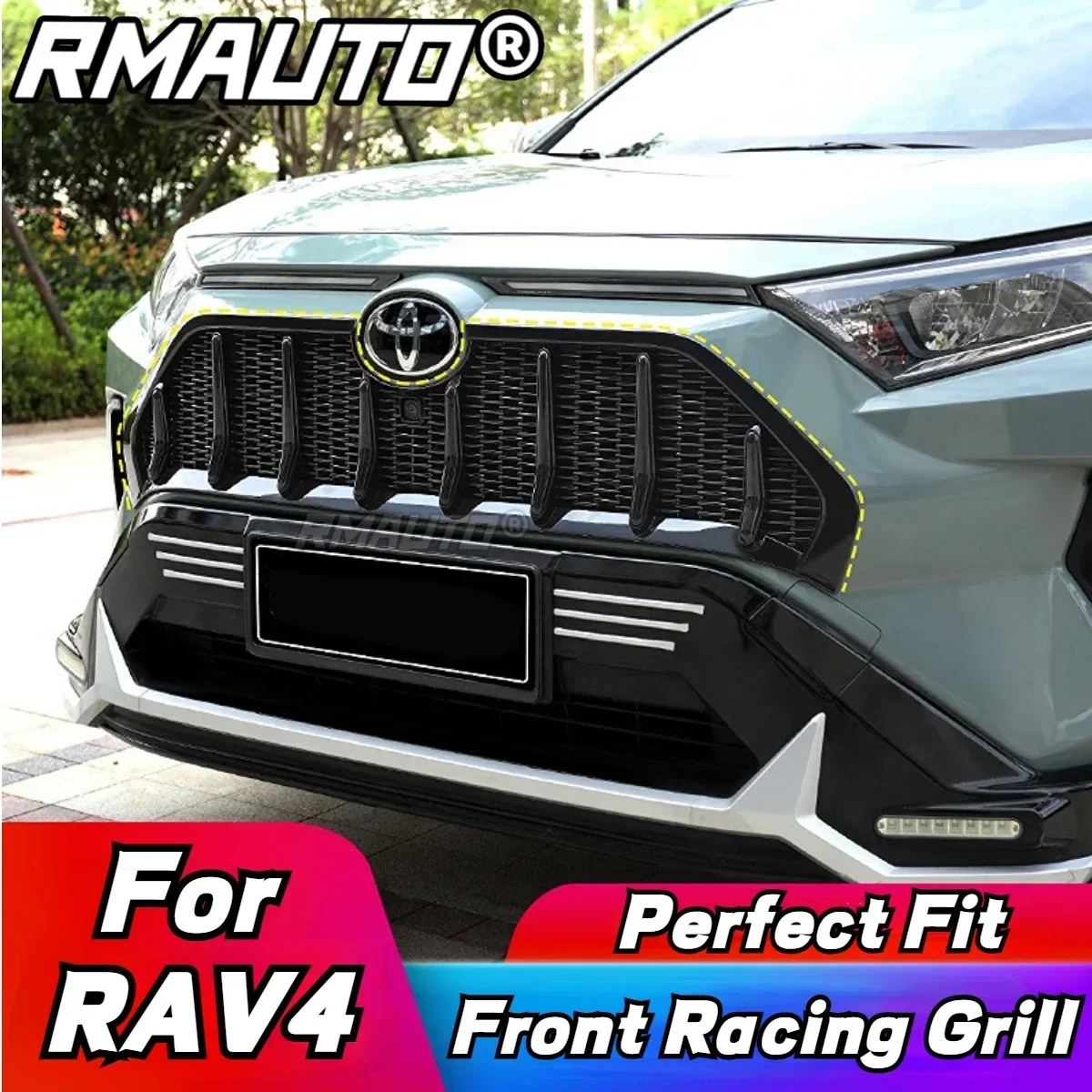 

Car Front Grille Honeycomb Style Racing Grill Upper Bumper Hood Mesh Air Vent Trim Car For Toyota RAV4 2019-2021 Exterior Part