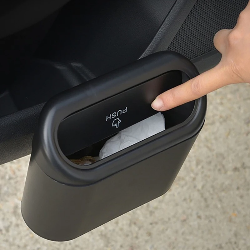 Car Trash Can With Lid Hanging Vehicle Garbage Organizer Case Storage Box Plastic Pressing Trash Bins Auto Interior Accessories