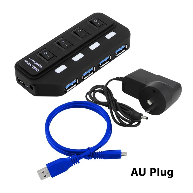 4-Port USB 3.0 Extension Hub for Computers and Laptops