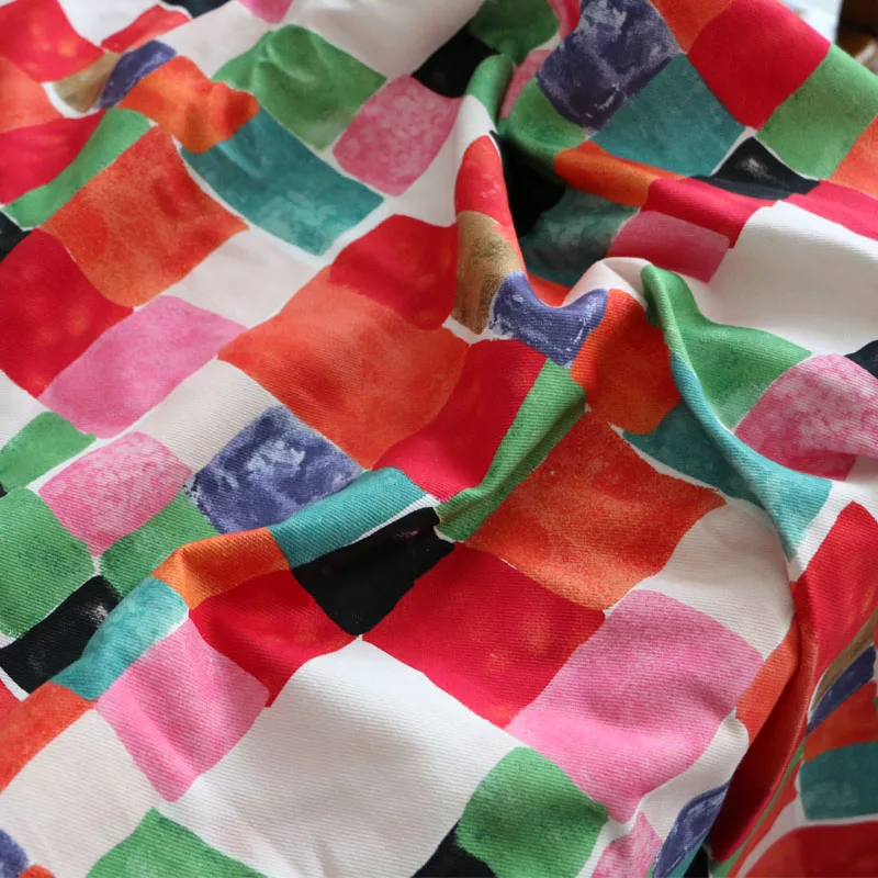 

INS Korean Style Beautiful Watercolor Painted Multicolor Geometric Printed Thickening Twill Twill Cotton Clothing Fabric DIY