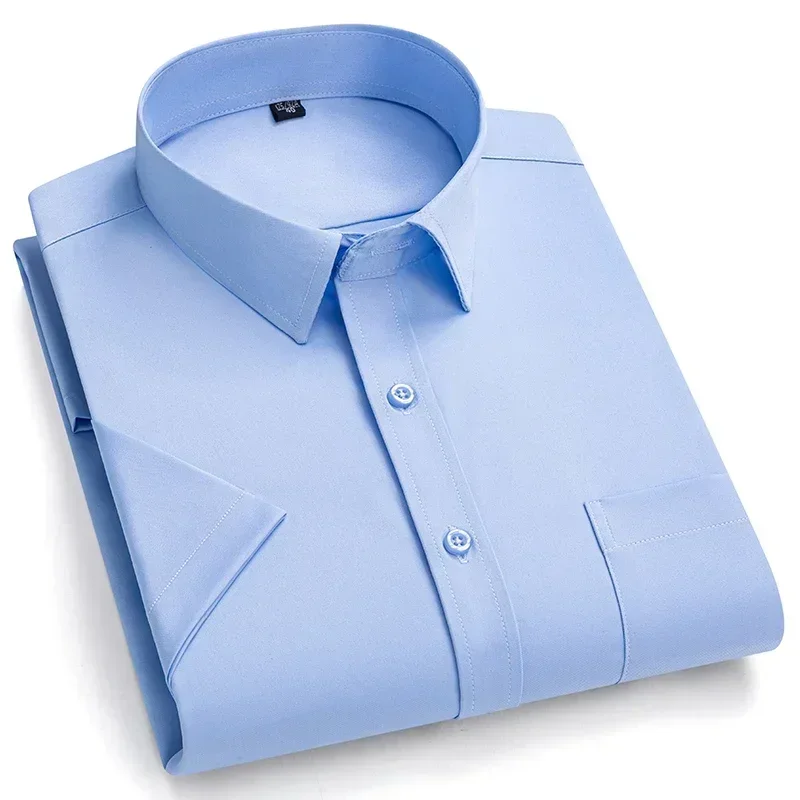 2024 NEW IN Summer Men's Shirt Non-Ironing Anti-Wrinkle Business Casual Solid Color Elastic Smooth Short Sleeves Work Social 5