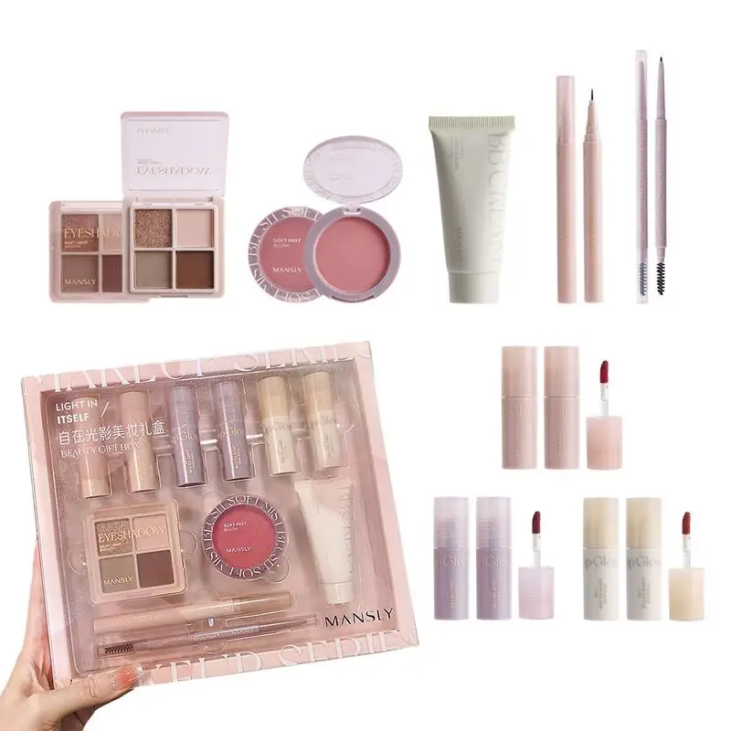 Face Makeup Kit Multipurpose Women's Makeup Set Start Up Makeup Kit Lip Gloss, Eyeshadow, Blush, BB Cream, Eyeliner, Eyebrow Pen 2