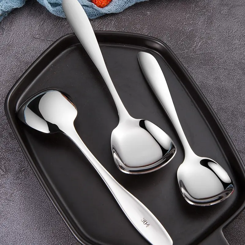5pcs 304 Stainless Steel Spoon Soup Coffee Dessert Kitchen Utensils