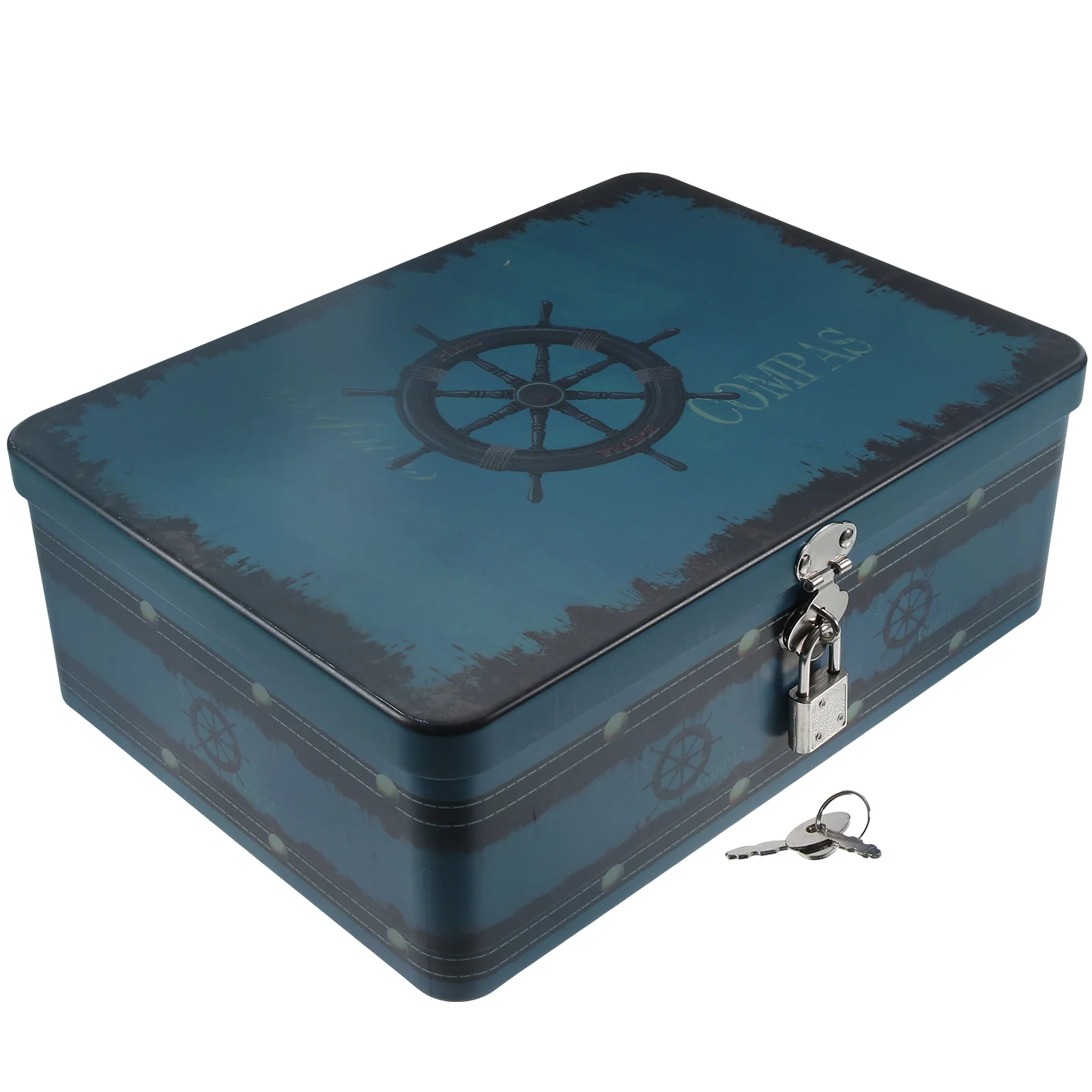 

Retro Tinplate Box Sturdy Metal Box Multi-purpose Storage Box With Lock Household Trinket Organizer