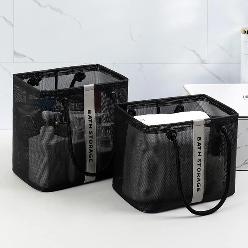 Mesh Shower Bag Bath Organizer Bag Capacity Quick Drying Mesh Toiletry with Portable Handle for Bathroom Shower Travel