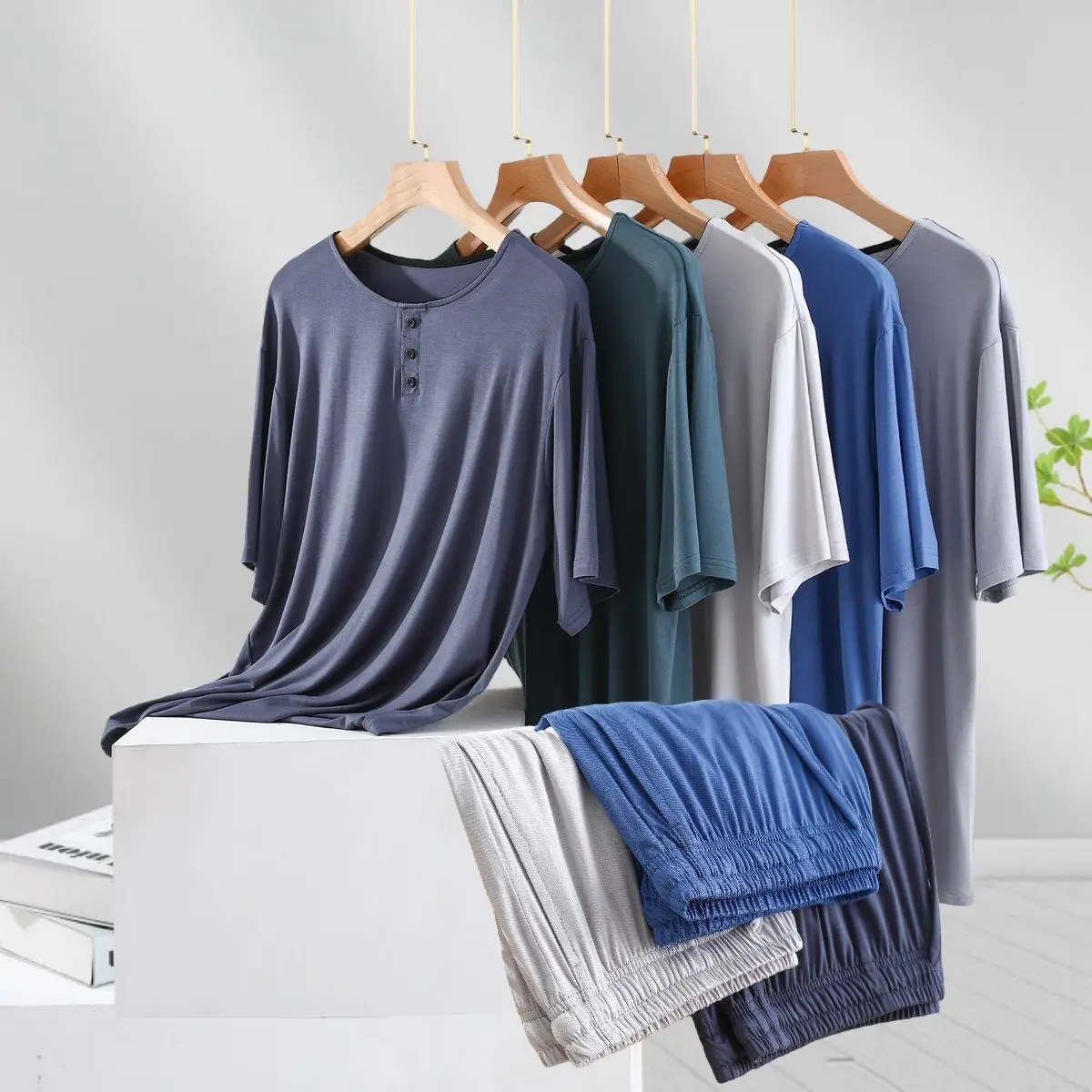 Pyjama Mann Kurzarm Lange Hose Set Modal Große Größe Nachtwäsche Hause Kleidung Für Männer Komfort Pyjama Männliche Nachtwäsche Anzug – Detail 1