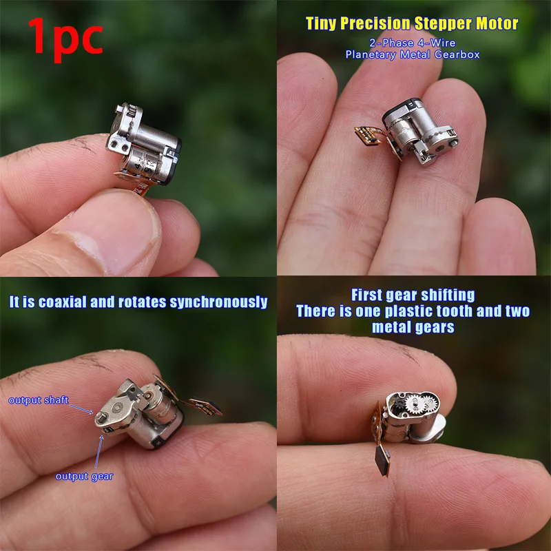 מנוע צעד מתכתי לתיבת הילוכים פלנטרית 1PC 2-שלב 4-חוט 1.6mm ציר שטוח מיקרו מנוע צעד מדויק