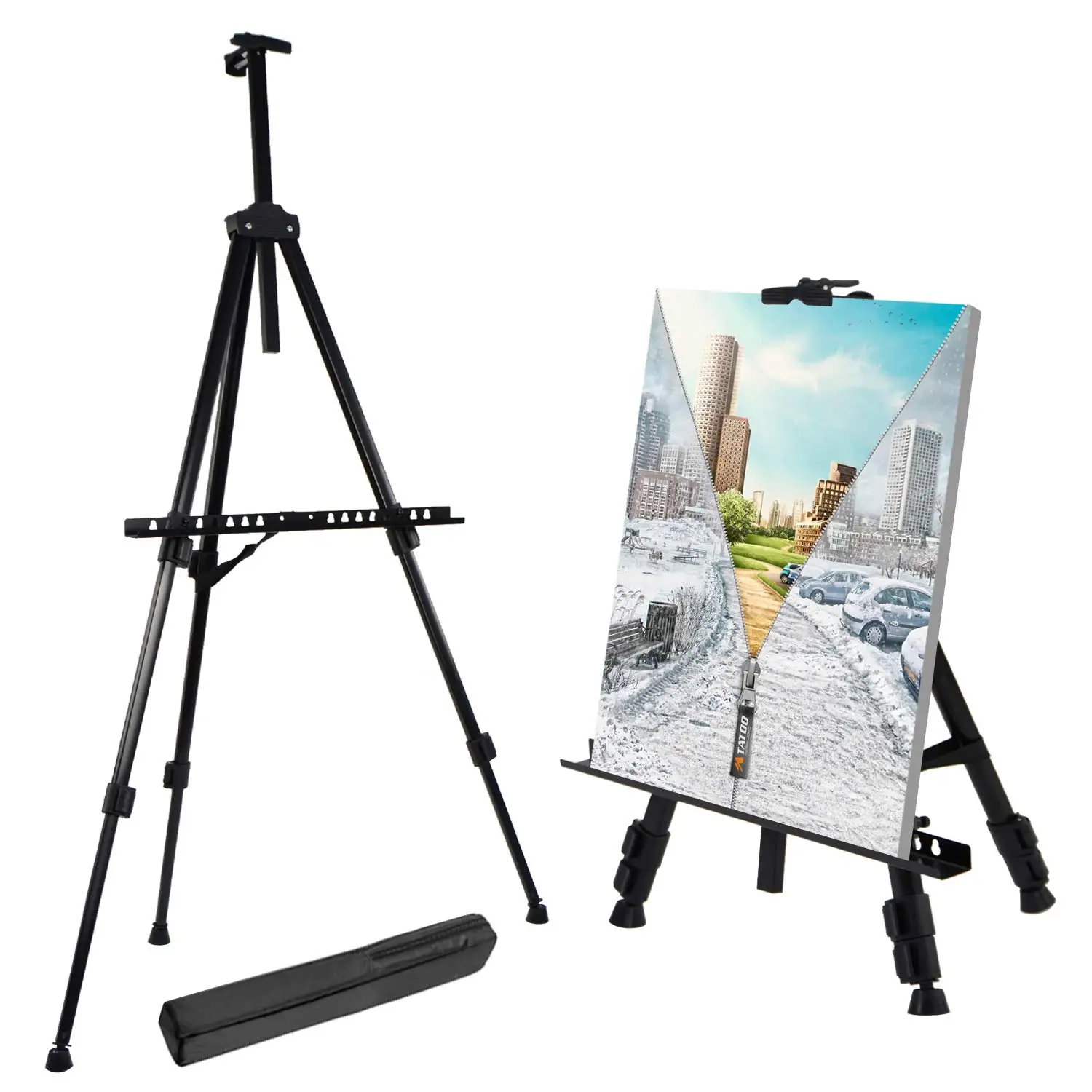 Collapsible Reinforced Art Easel Stand Metal Tripod Display Easel with Portable Bag for Students Outdoor Painting Sketch Drawing