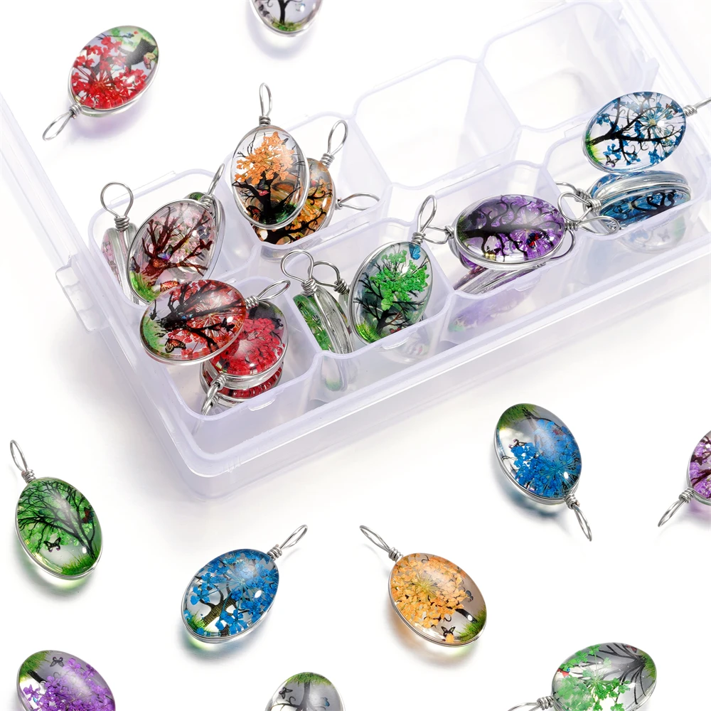 5 teile/los 13*27mm Heißer verkauf Kristall Glas Echte Getrocknete Blume Oval Anhänger für DIY Handgemachten Schmuck Armband halskette Zubehör