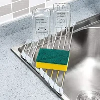 Roll Up Triangle Dish Drying Rack Kitchen Sink Organizer Corner Over the Sink Sponge Rag Holder Foldable Stainless Steel Drainer 1