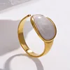 Bague Vintage en acier inoxydable pour femmes, anneau d'ouverture d'huile goutte à goutte blanche, Simple, couleur or, géométrique réglable, bijoux 2023