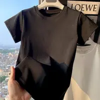 Spring Summer New Short Sleeve T-Shirt Women Solid Simple Casual Soft All-Match Hot Basic Slim Tops Tees Summer Fashion 2025 - Image 3