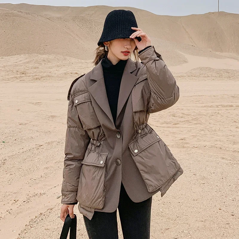 Autumn Winter 2021 Female Jackets Korean Trench New Suit Stitching Fake Two-Piece Short Thick Warm Loose Casual Women Coats Ins