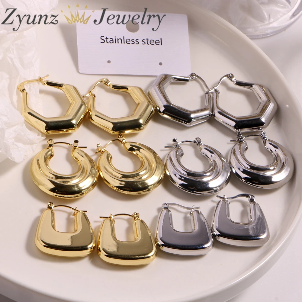 

5 Pairs, Trendy Stainless Steel Circle Chunky Hoop Earrings for Women Gold Color Smooth Metal Chunky Hoop Earrings Statement Jew