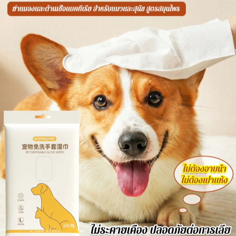 6PCS Pet Wash Free Glove Wipes Disposable Glove Towels Deodorizing Dry Cleaning Cats and Dogs Wet Towels Pet Supplies Glove