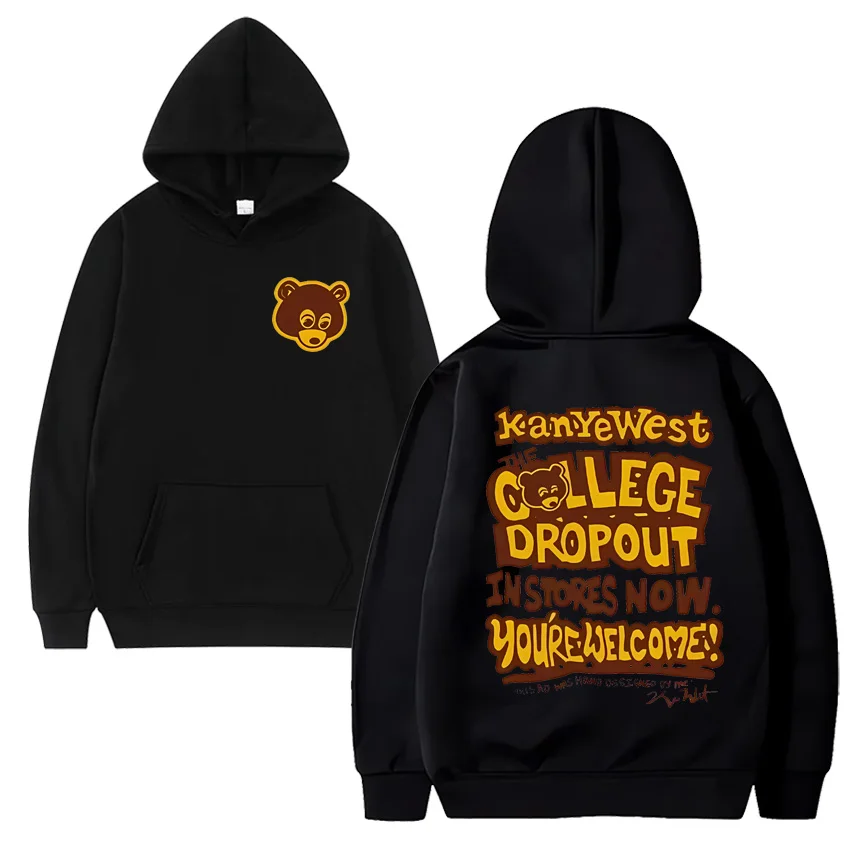 Vintage Kanye West College Dropout Graphics Hoodie Men Women ' s Harajuku Clothes Fleece Long sleeve Unisex pullover Sweatshirt
