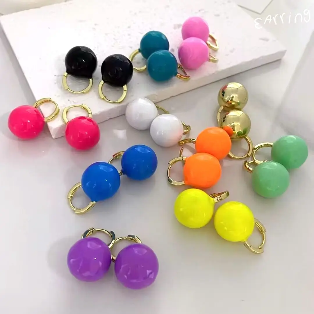 

5Pairs, 2023 Neon Color Enamel Ball Hoop Earrings For Women 18k Gold Colored Enamel Earring Dainty Fashion Fine Jewelry