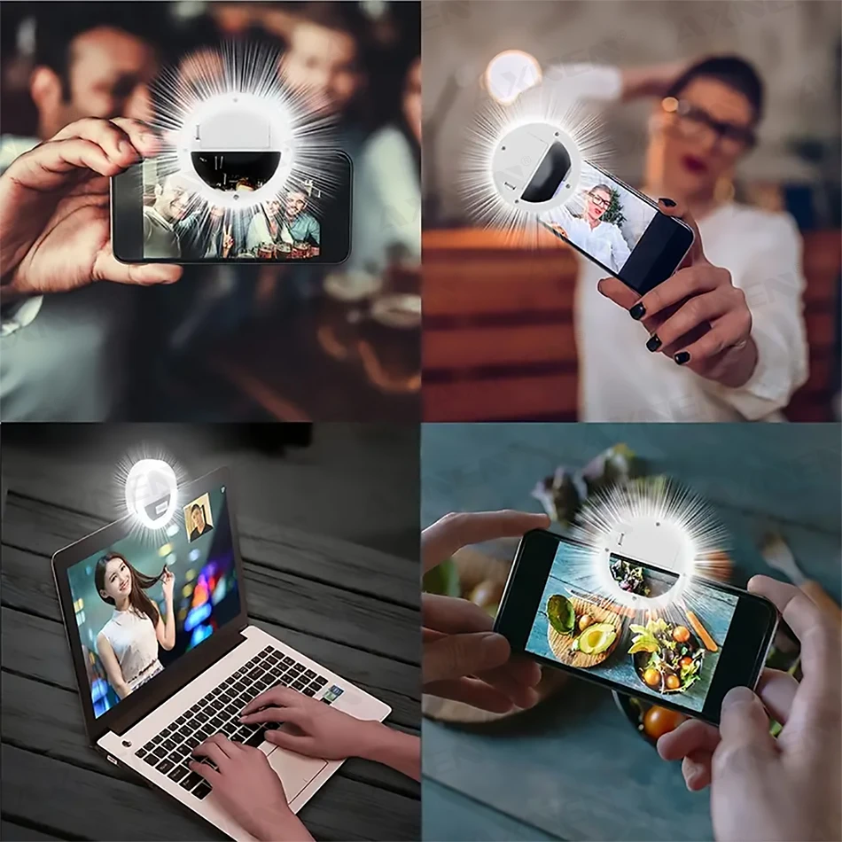 LED Selfie Ring Lamp LED Light Ring with USBcharging Phone Lens Selfie Light Mini Circular Fill Clip Compatible with iPhone Samsung Xiaomi Poco