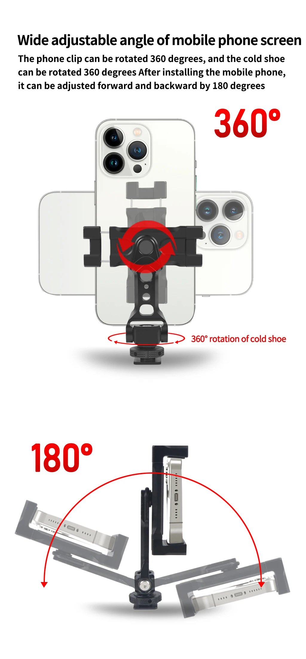 Universal-Handy-Stativ halterung Smartphone-Halter mit kaltem Schuh für horizontale vertikale Aufnahmen – Detail 11