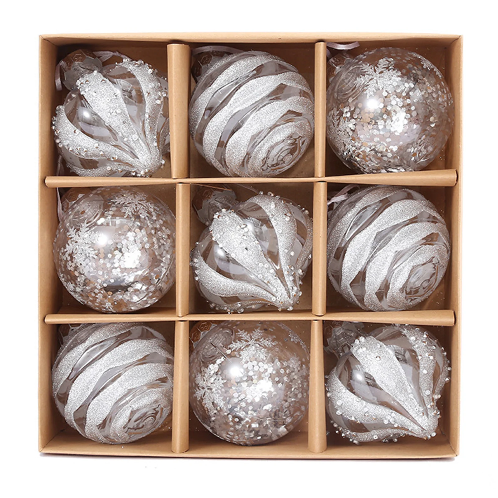 thumbnail image 1 of Juego de 9 adornos navideños irrompibles para bolas de árbol de Navidad, 8 cm, 1 of 5