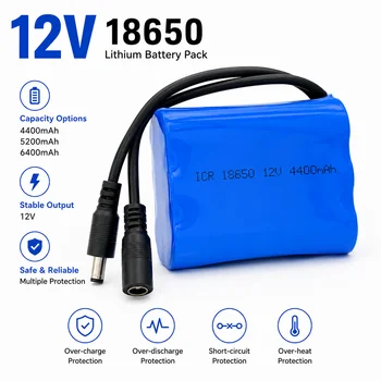 Batteria 12V 4400-6400mAh, Pacchi Batteria Ricaricabili agli Ioni di Litio 18650 con Scheda di Protezione BMS per Telecamere CCTV