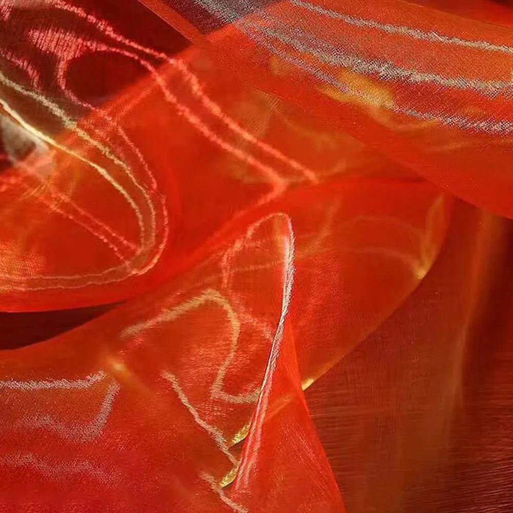 Laser Gradient Organza Tull Fabric For Sewing Dress Clothing Bride Veil Supplies Soft Yarn Background Wholesale Gauze DIY Cloth