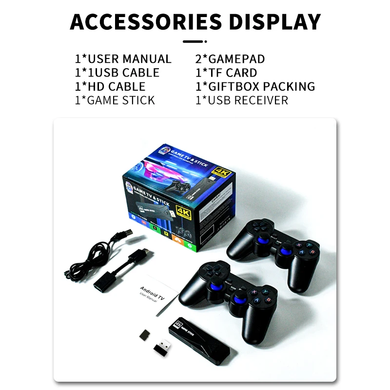 Powkiddy Y3 Android 7.1 Wireless Game Tv Stick Retro PS1 Family Portable Video Game Console 4K HD Support Multiplayer 10000
