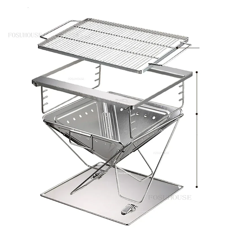 Outdoor Fire Pits Camping Picnic Firewood Charcoal Stove Stainless Steel Folding Barbecue Stove Brazier Table Cooking Table Z
