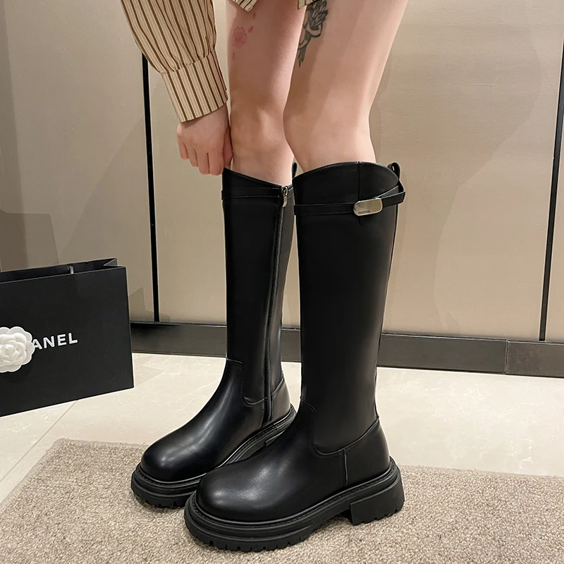 

Женские износостойкие сапоги до колена, на толстом каблуке, с круглым носком, на молнии сбоку, Нескользящие, Осень-зима 2023