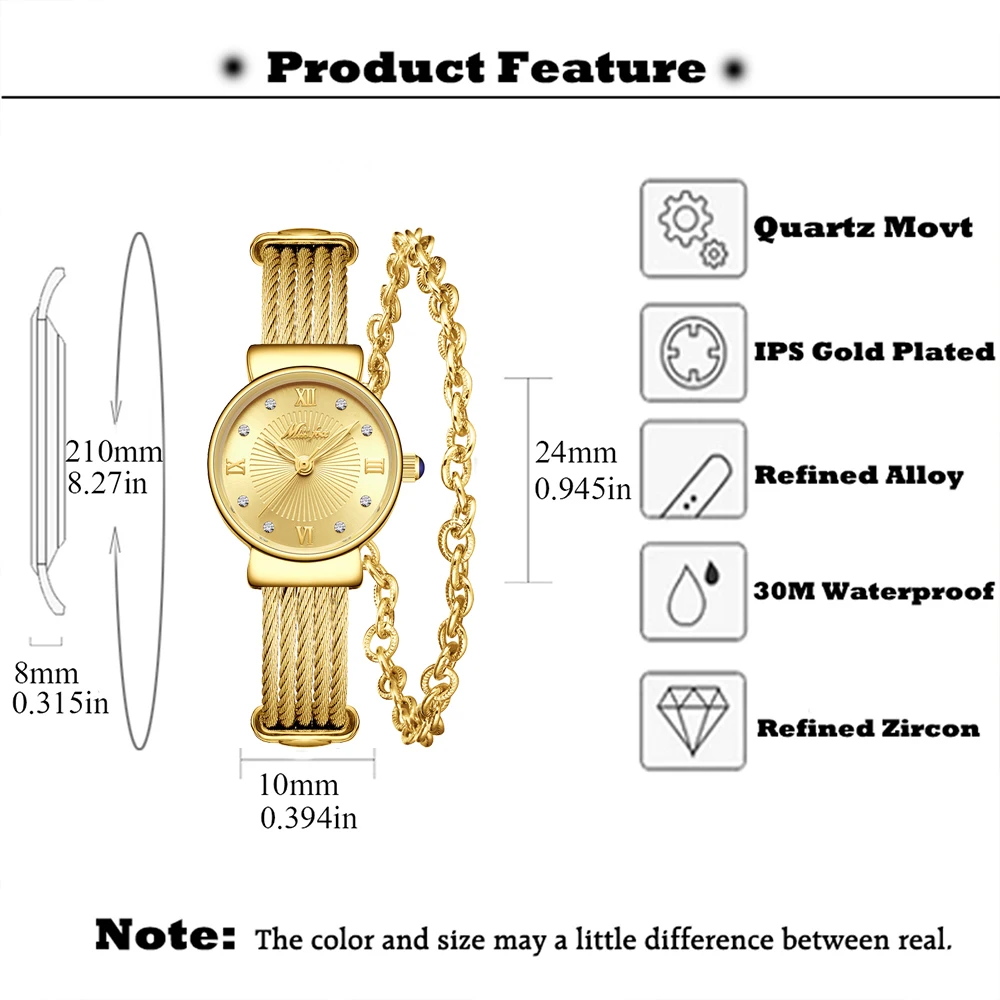 Montre Femme Halsted Dorée à Quartz - Cadran Blanc, Bracelet Maillé, Pile Neuve, Occasion