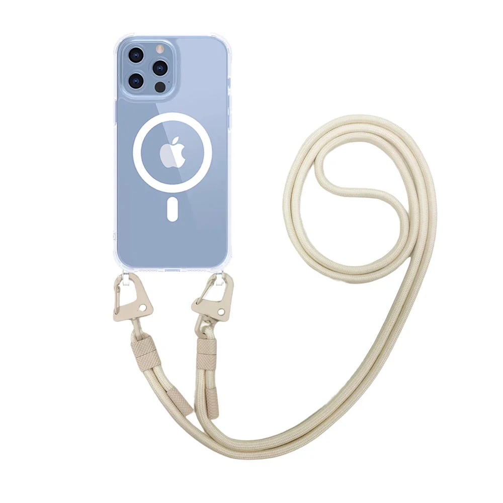 Magnetic Wireless Charging Crossbody Lanyard Case with Hard PC Cover