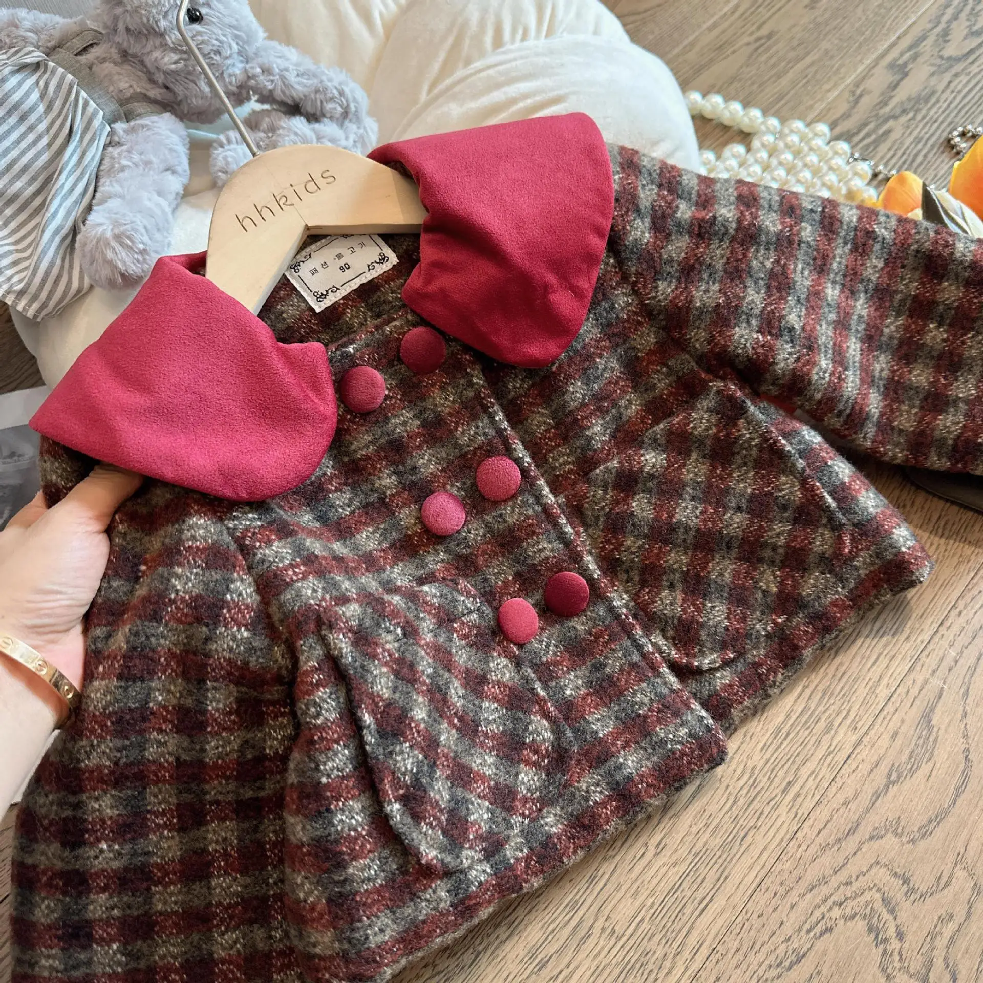 Mädchen Herbst Winter Set Neue Plaid Dicken Mantel Gleichen Stil Mode Halb Rock Zwei Stück Sets Weihnachten Neue Jahr Party Kleidung – Detail 11