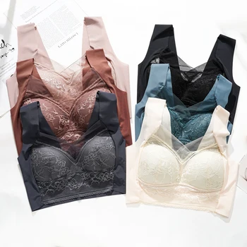 Pregnant Women's Large Size Ice Silk Slightly Transparent Seamless Mesh Bra Without Steel Ring Lace Breathable Bra Small Vest