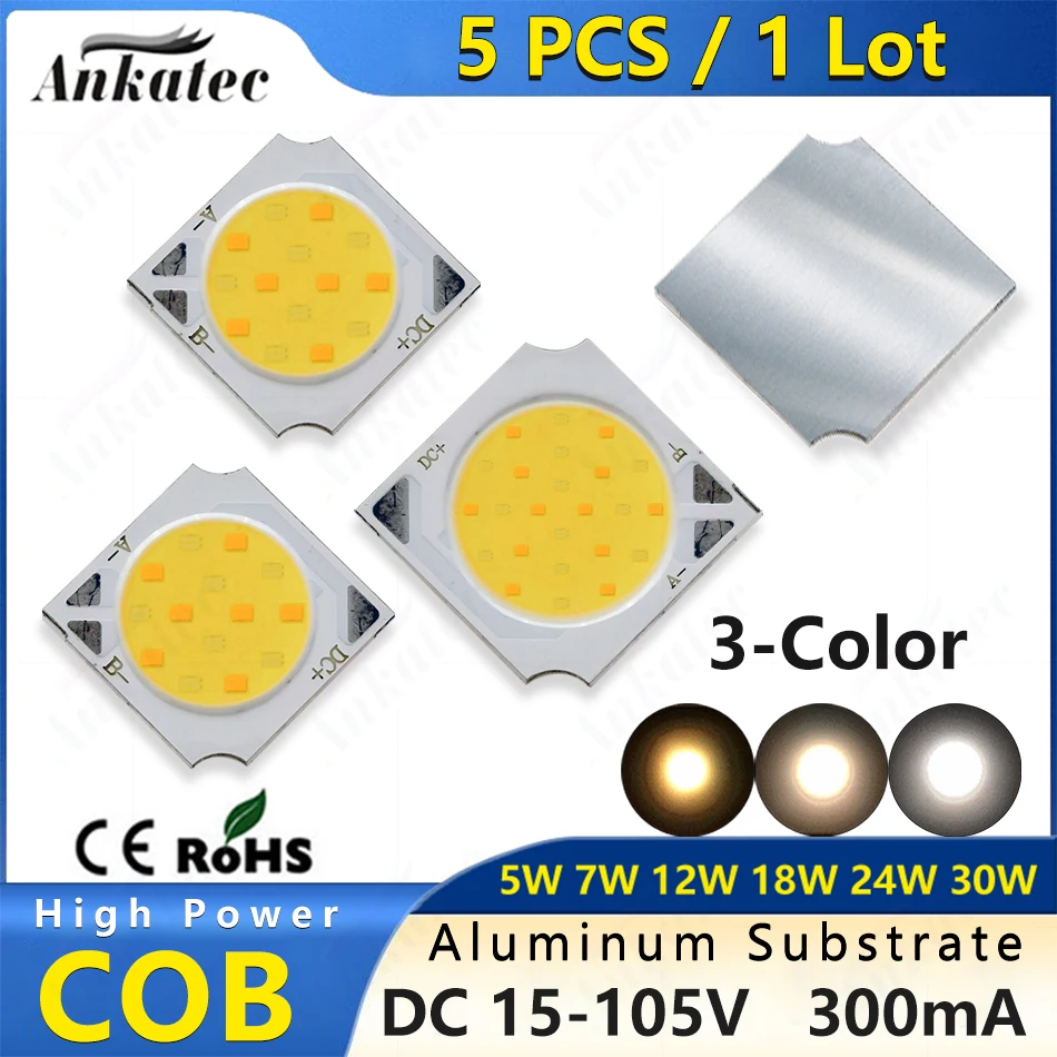 

5PCS 2-Color LED COB Light Board 300mA 5W 7W 12W 18W 24W 30W DC 15V-105V Aluminum Substrate Lamp 19mm 14mm CCT 2700K 4000K 6000K