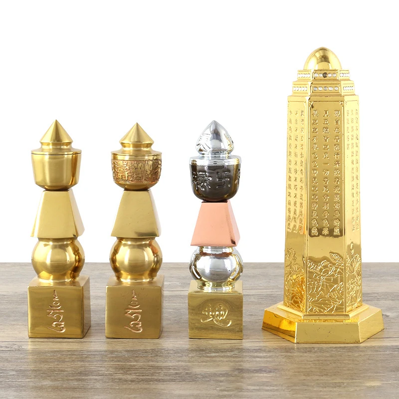 

Buddhist Feng Shui 6" Brass Five Element Pagoda-Amulet Can Be Equipped With Tibetan Treasures Pagoda Heaven And Earth