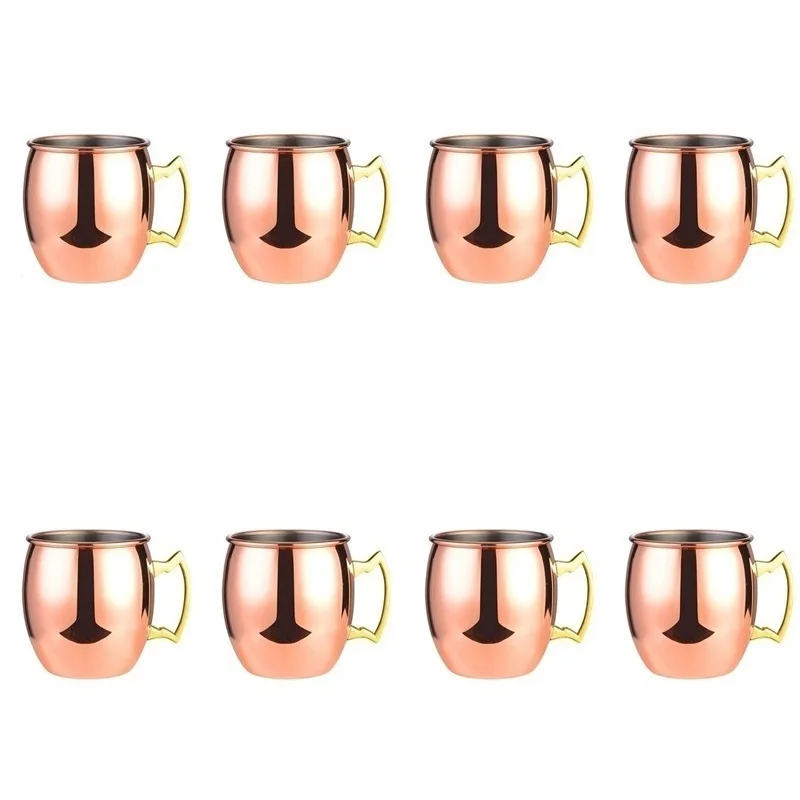 

8pcs Moscow Mule Copper Plated Barrel Hammered Mugs Metal Mug Cup Stainless Steel Beer Wine Coffee Cup Wine Cup Bar Tools