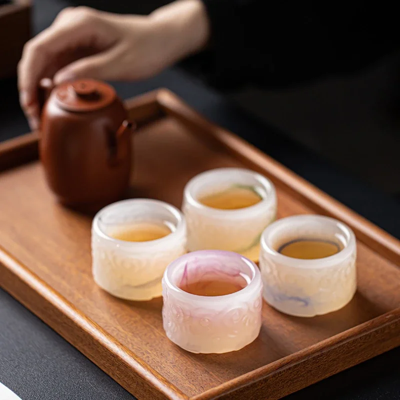 50ml Ceramic Tea Cups Exquisite Ice Carving Glaze Teacup Flower Fruit Tea Cup Baijiu Cup Sake Household Tasting Cups