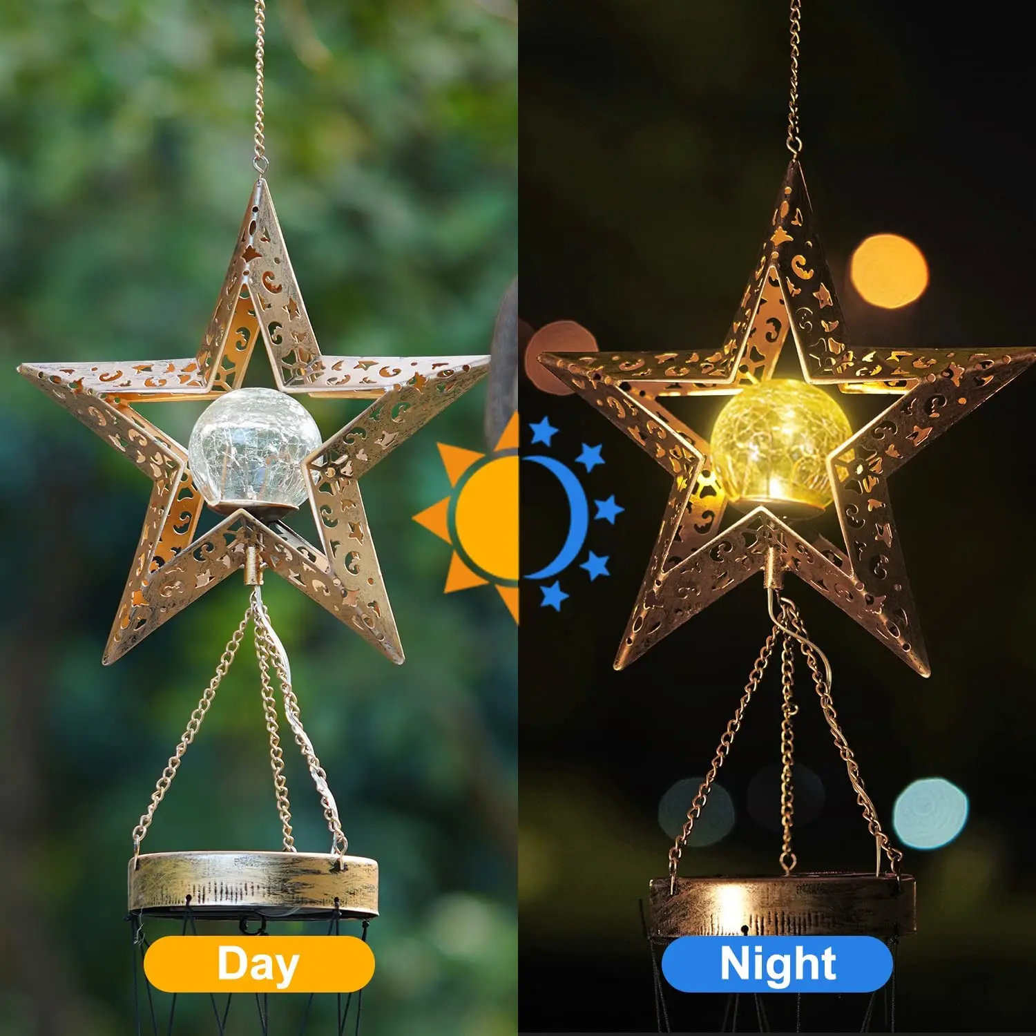 Wind Chimes Outdoor Glowing Moon Sun Stars Solar Glowing Wind Chim Metal Tubes Wind Bells for Home Decor Waterproof Chimes Gift 3
