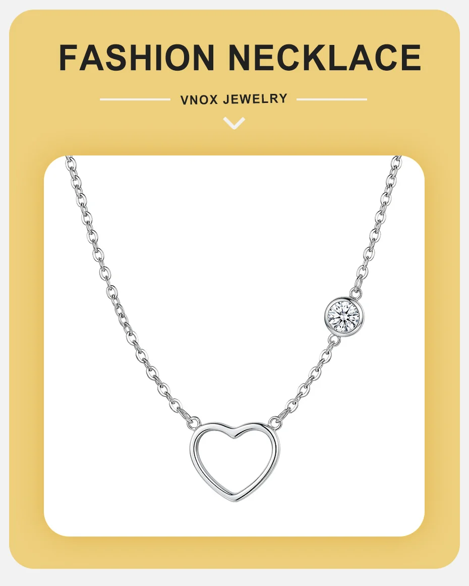 Vnox Edelstahl Zirkonia Durchbrochene Herzförmige Halskette Strass Silberfarben Schlüsselbeinkette Liebe Hochzeit Damenschmuck – Detail 1