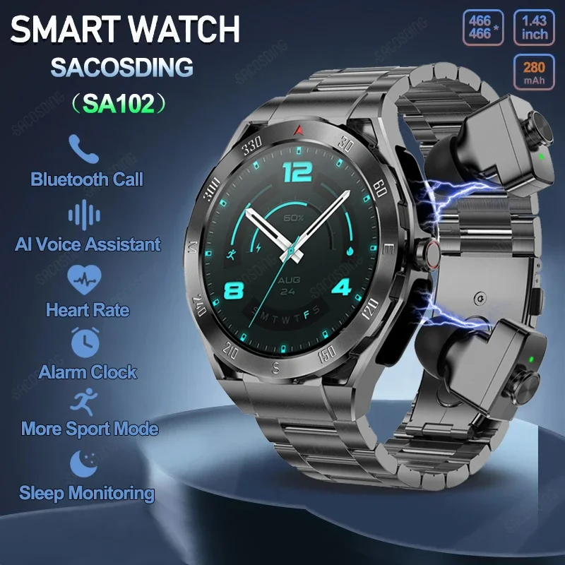 

Смарт-часы мужские 2 в 1, TWS, Bluetooth, 4 Гб ОЗУ