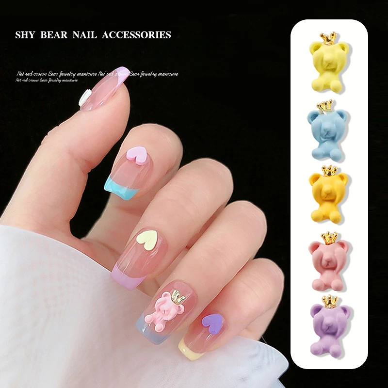 

5pcs Cute Metal Bear Nail Charms Parts Rhinestones Decorations 3D Resin Jewelry for Nail Art Design DIY Manicure Accessories