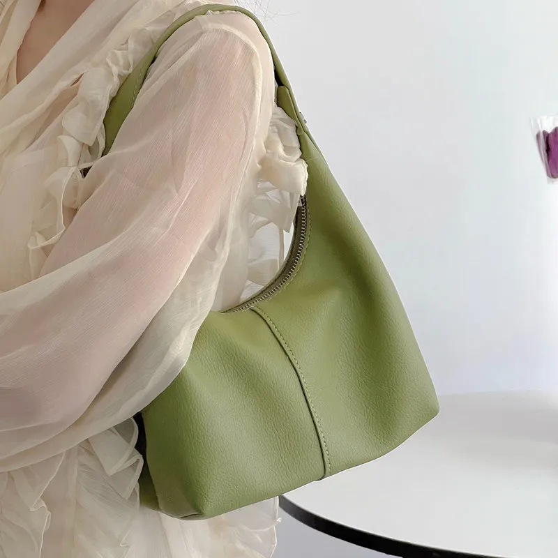 Simple Solid Color women Axillary Bag Fashion Soft leather Female Hobos Shoulder bags Brand design ladies handbag and purses