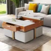 White Marble Lift Top Coffee Table Set Square Table w/ 4 Stools for Living Room 1
