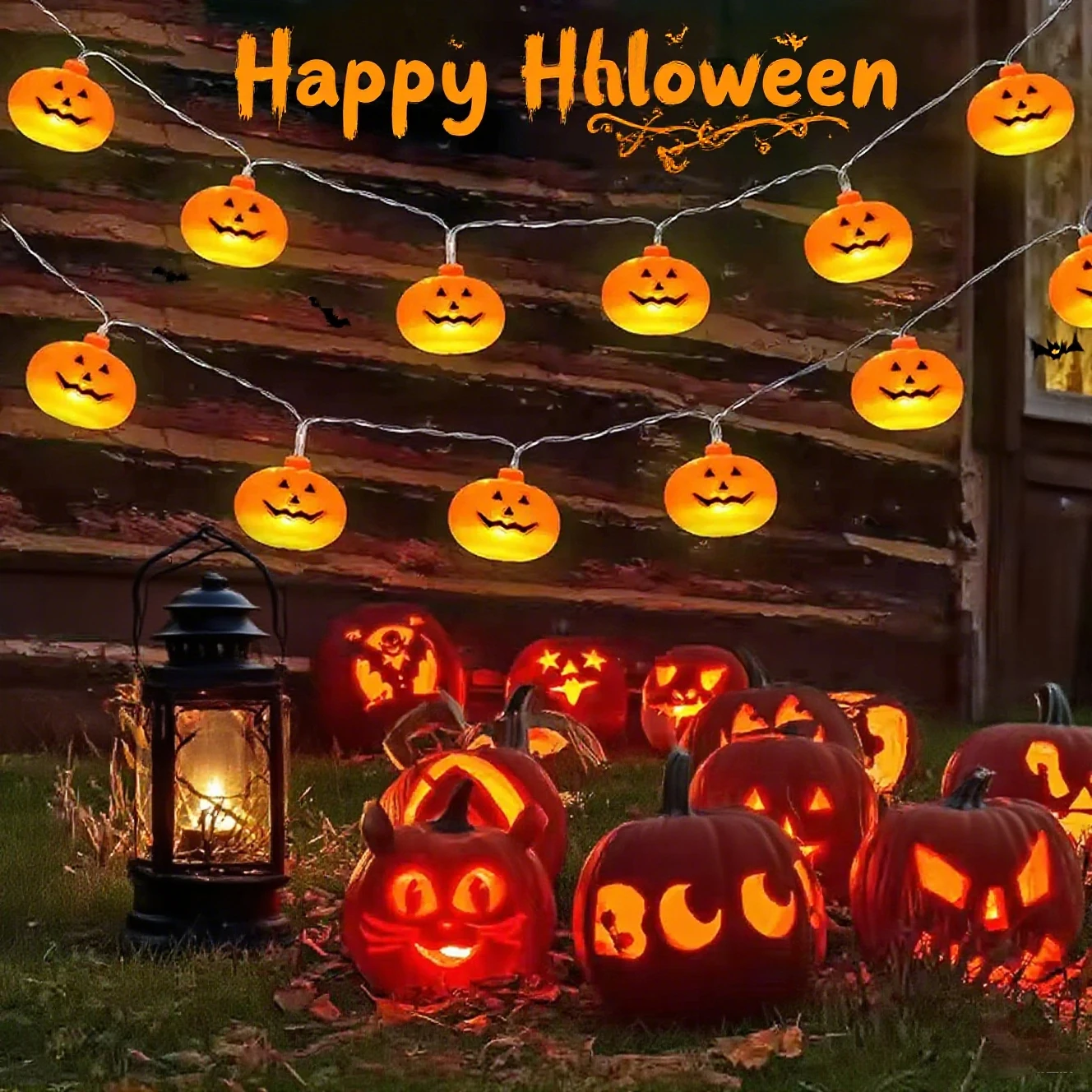 Halloween Lights Battery Powered 10/20 LED Pumpkin String Light Hanging Lantern for Home Courtyard Atmosphere Party Decoration